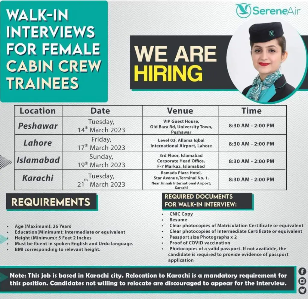 Serene Air Cabin Crew Jobs 2024 - Latest Announcement